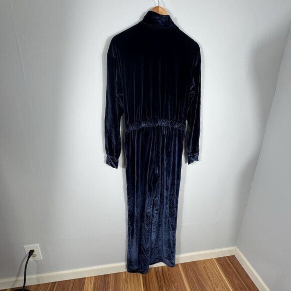Fabletics Sz M Velour Wide-leg Jumpsuit Womens Navy Blue Zip Front Cozy NWT - Picture 6 of 12